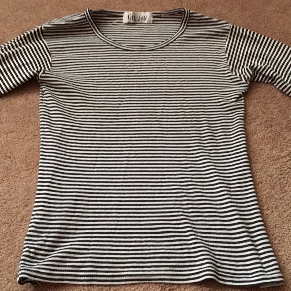 3/$25 White/Black Striped Long Sleeve Shirt Sz XS